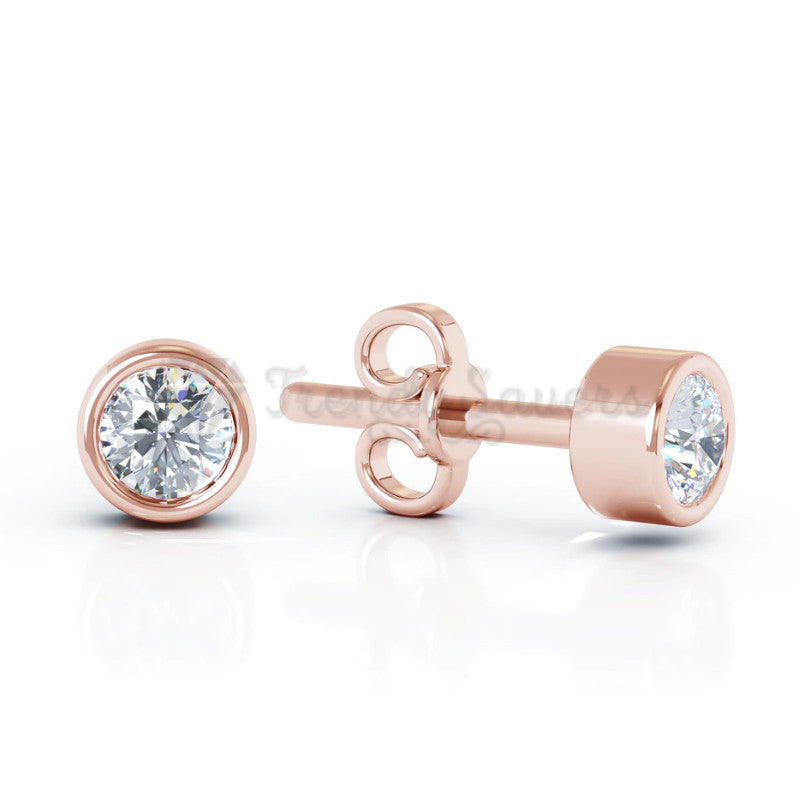 Women's Dainty Clear Cubic Zirconia Rose Gold Stud Earrings Fashion Jewelry 7MM