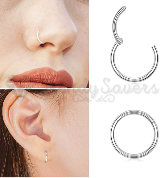 1pc Silver Hoop Ring Septum Clicker Nose Cartilage Helix Body Piercing 8MM Wide