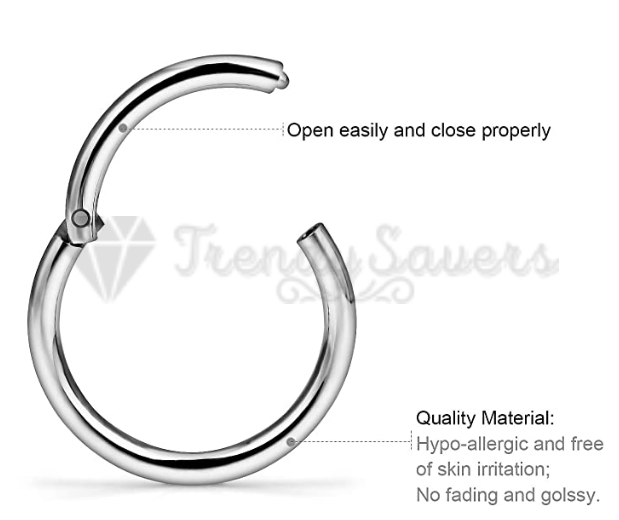 1pc Silver Hoop Ring Septum Clicker Nose Cartilage Helix Body Piercing 8MM Wide