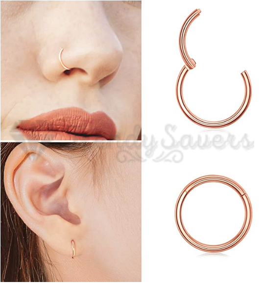 14MM Surgical Steel Rose Gold Septum Hinged Nose Ring Body Piercing Earrings 1pc