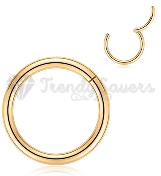 10MM Wide Surgical Steel Solid Gold Hinged Segment Ring Nose Ear Piercing 1pc