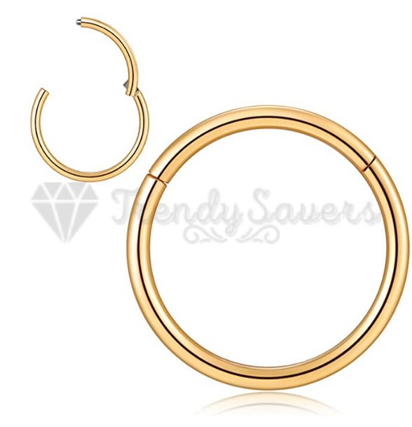 10MM Wide Surgical Steel Solid Gold Hinged Segment Ring Nose Ear Piercing 1pc