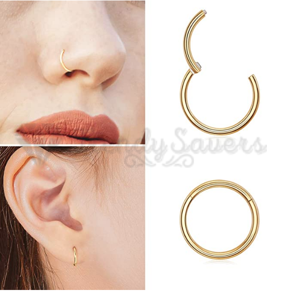 10MM Wide Surgical Steel Solid Gold Hinged Segment Ring Nose Ear Piercing 1pc
