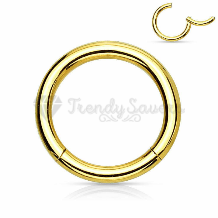 10MM Wide Surgical Steel Solid Gold Hinged Segment Ring Nose Ear Piercing 1pc