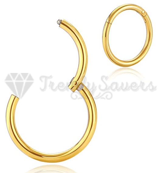 10MM Wide Surgical Steel Solid Gold Hinged Segment Ring Nose Ear Piercing 1pc