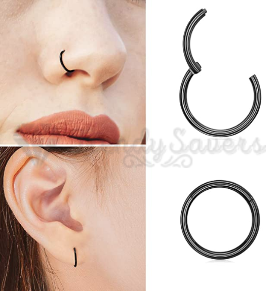 8MM Tiny Round Black Clicker Hinged Septum Nose Ring Sleeper Hoop Earrings 1pc