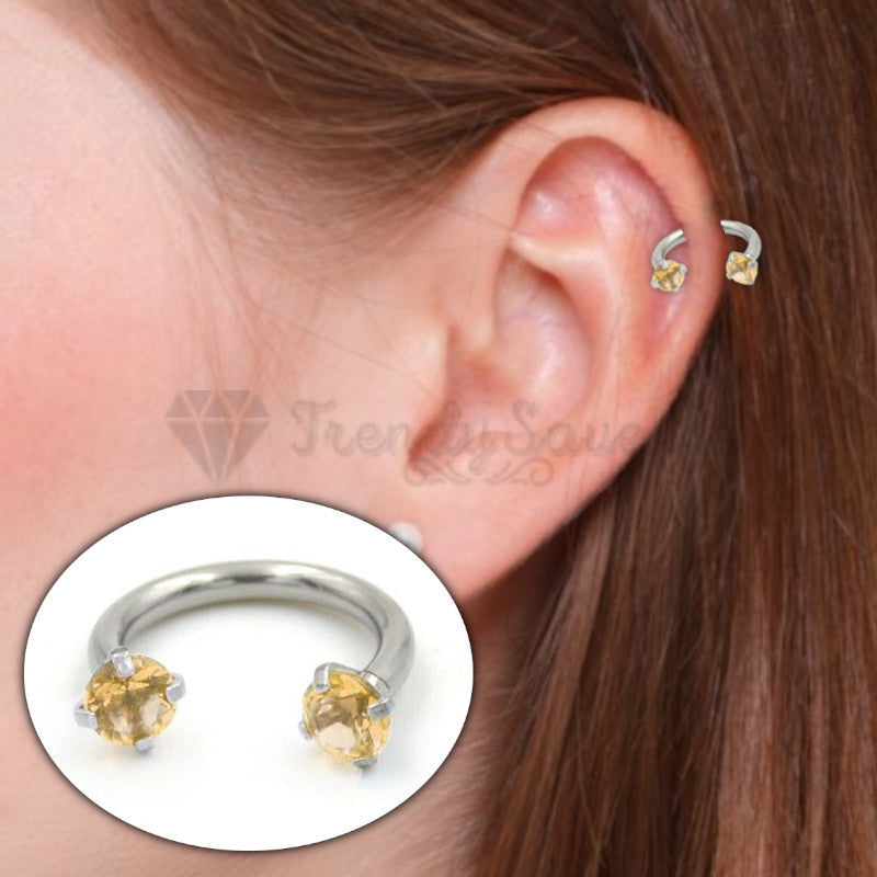 1x Champagne Cartilage Diamond Cut Nipple Horseshoe Captive Ring Hoop Piercing