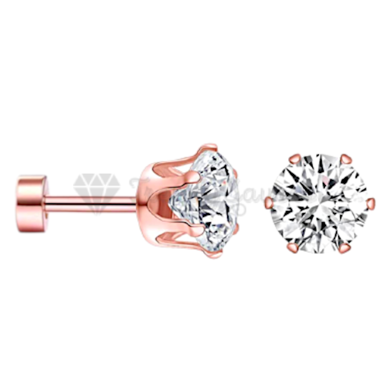 Rose Gold Screw Back Stud Earrings Cartilage Helix 6MM Cubic Zirconia Ear Studs