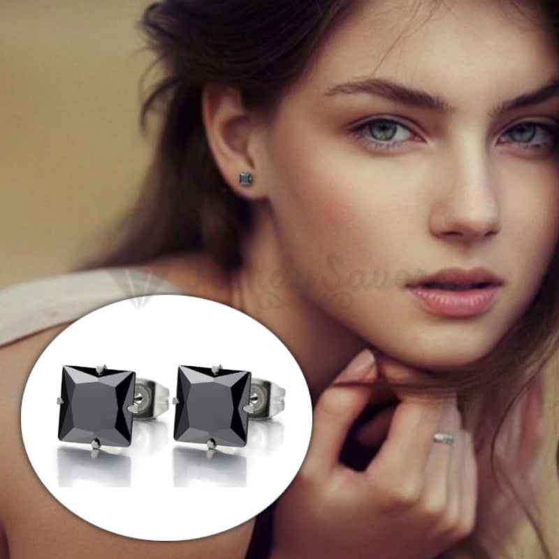 5MM Hypoallergenic 925 Sterling Silver Cubic Zircon Square Stud Earrings Jewelry
