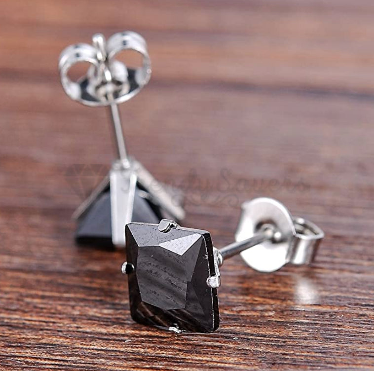 5MM Hypoallergenic 925 Sterling Silver Cubic Zircon Square Stud Earrings Jewelry