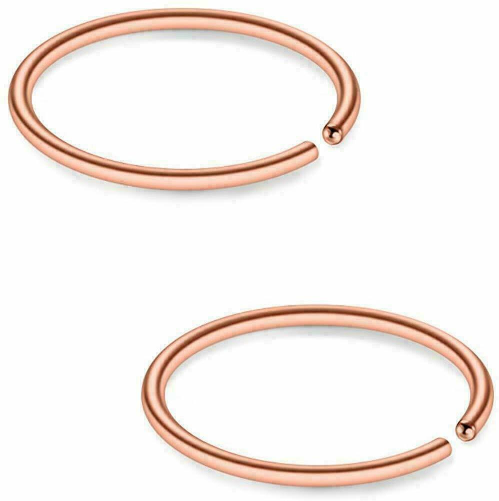 2Pcs Sterling Silver Nose Ring Hoop Cartilage Tiny Ear Rose Gold Lip Septum 6MM