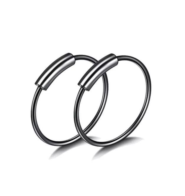 2X Sterling Silver Tragus Hinged Hoop Black Cartilage Lip Ear Nose Rings 10MM