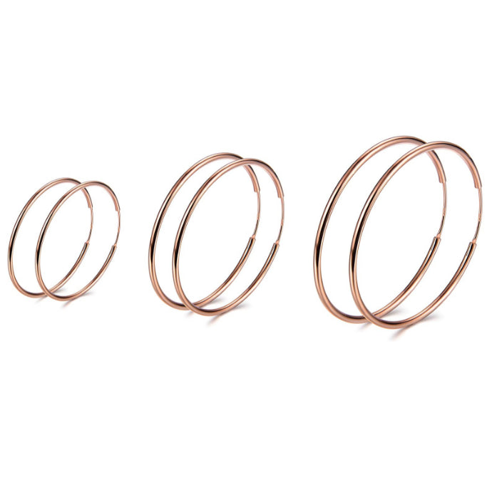 20MM Hypoallergenic Round Hollow Hoops Ear Studs Earrings 18ct Rose Gold Plated