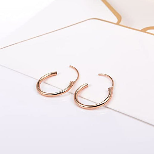 20MM Hypoallergenic Round Hollow Hoops Ear Studs Earrings 18ct Rose Gold Plated