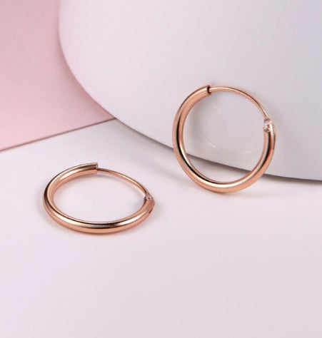 20MM Hypoallergenic Round Hollow Hoops Ear Studs Earrings 18ct Rose Gold Plated