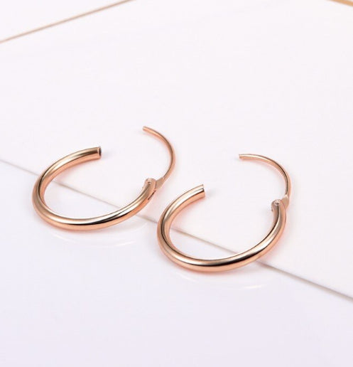 20MM Hypoallergenic Round Hollow Hoops Ear Studs Earrings 18ct Rose Gold Plated