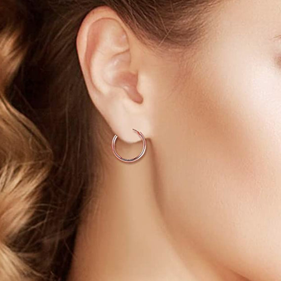 Small 15MM Classic 18K Rose Gold Plated Cartilage Endless Hoop Women Earrings