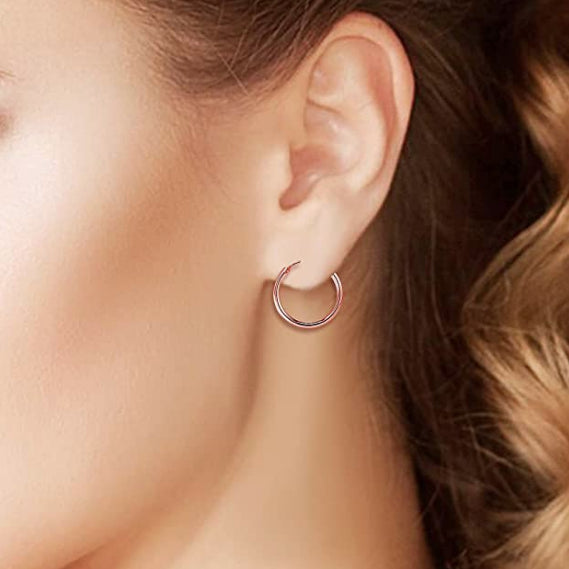 Small 15MM Classic 18K Rose Gold Plated Cartilage Endless Hoop Women Earrings