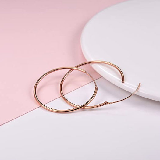 25MM Medium Thick 18K Rose Gold Plated Cartilage Fine Post Loop Hoop Earrings