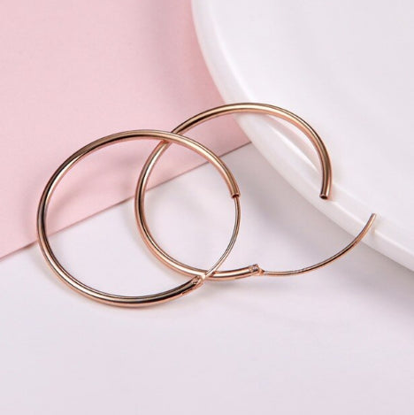 18K Rose Gold Plated Hypoallergenic 35MM Endless Loop Post Hoop Sleeper Earrings