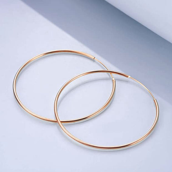 Ladies 55MM Hypoallergenic Endless Loop Thick Hoop Earrings 18K Rose Gold Plated