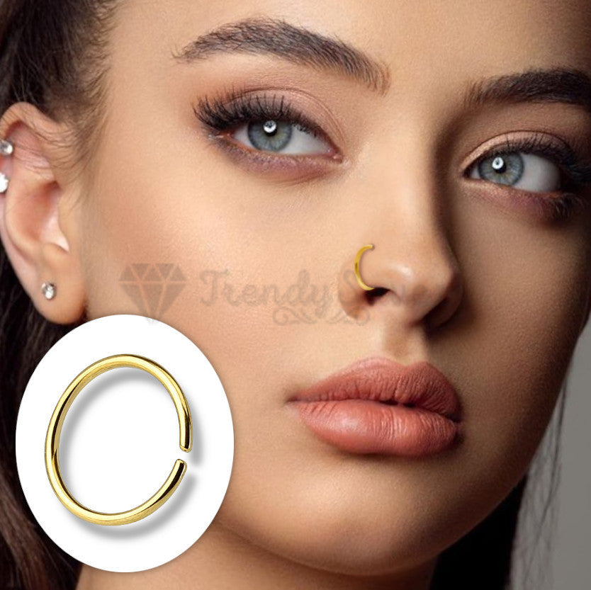 1pc Surgical Steel Seamless Round Clip On Nose Ring Lip Ear Piercing Gold 10MM