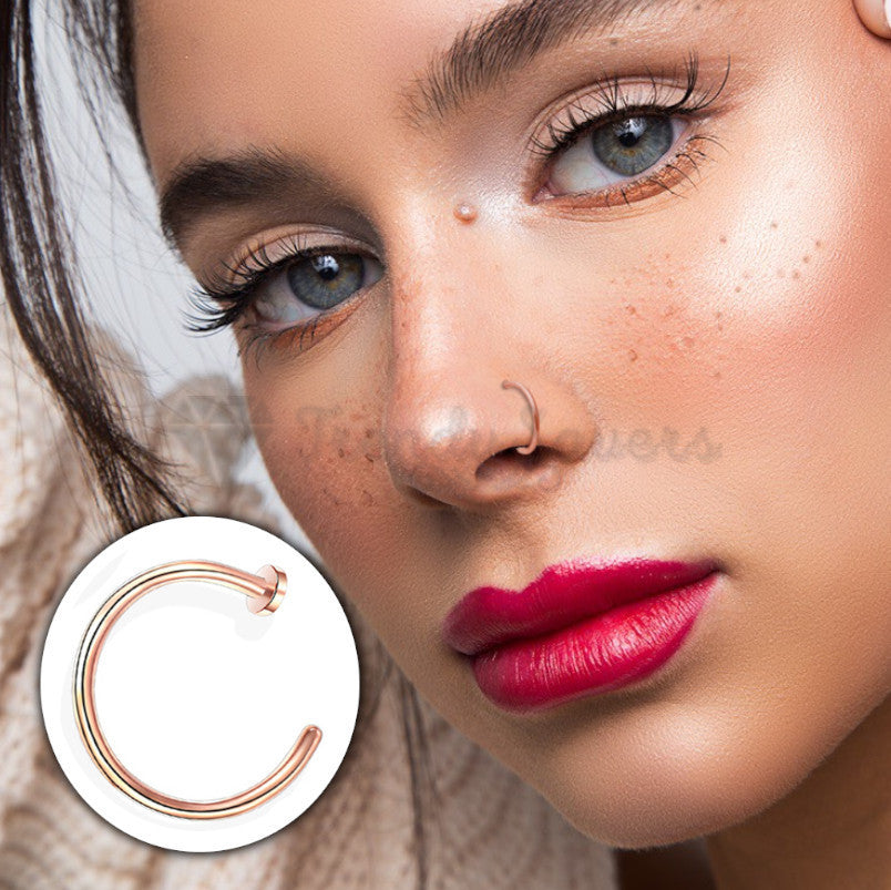 1pc Nose Ring Lip Cartilage Tragus Helix Ear Piercing Hoop C Shape Rose Gold 10MM