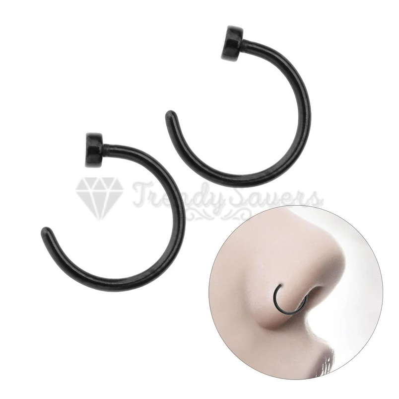 6MM Small Body Piercing Black Clip On Bone End Nose Ring Hoop Lip Ear Stud 1pc