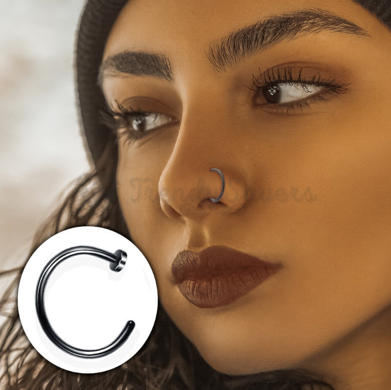 8MM Black Cartilage Tragus Nose Hoop Helix Ring Clip On Bone End