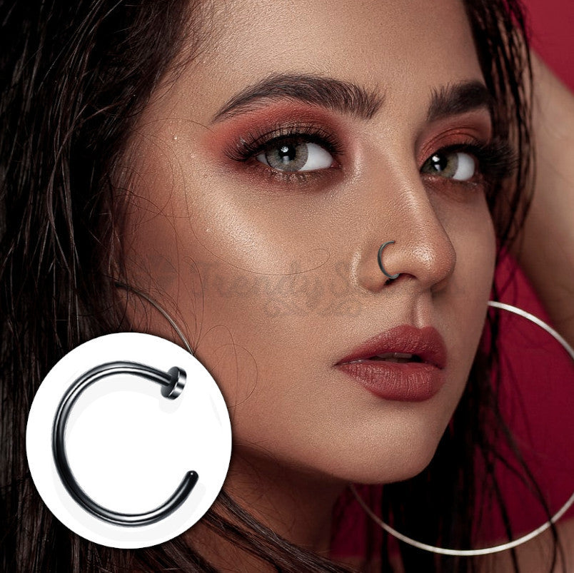 1pc Surgical Steel Lip Nose Helix Ear Cartilage Rings Hoop Piercing Black 10MM