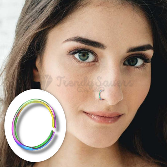 6MM Rainbow Cartilage Helix Lip Septum Nose Ring Open Hoop Clip-On Piercing 1pc