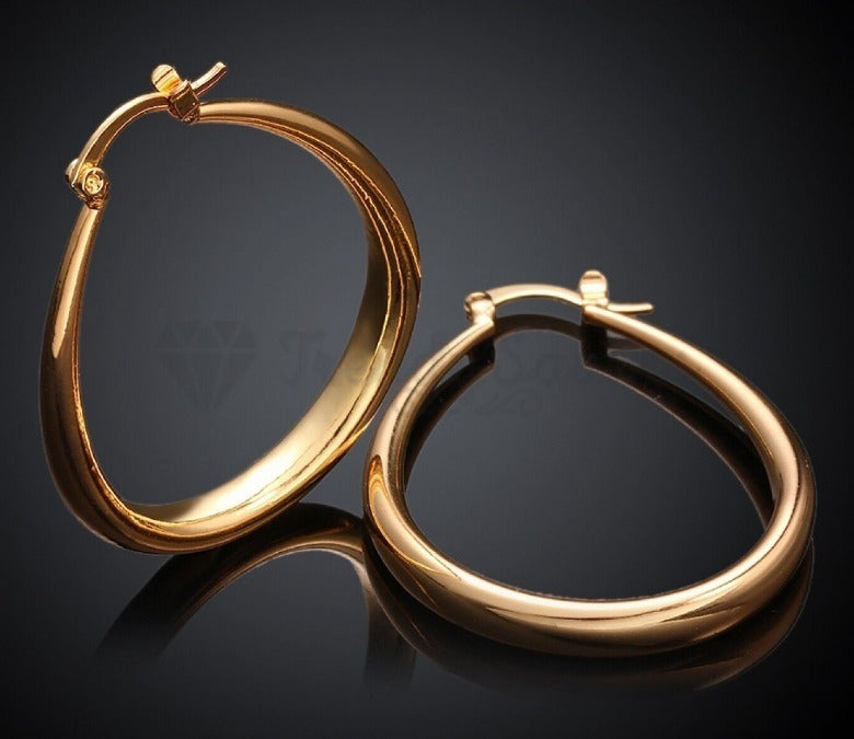 Minimalist Large Hollow Hinged Creole Hoop Gold Filled Oval Dangle Drop Earrings