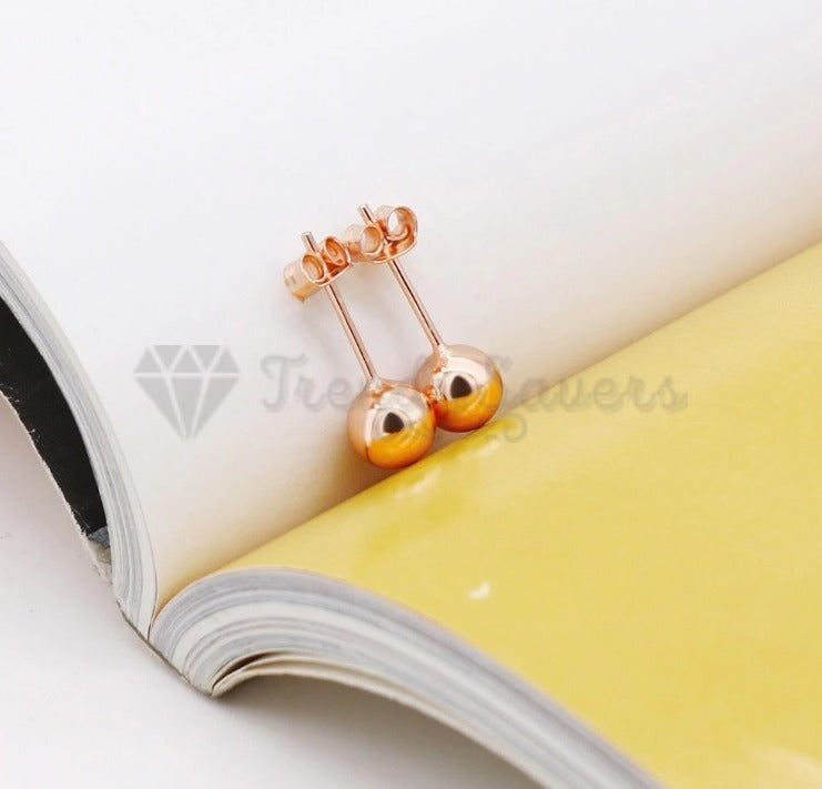 Big Round 7MM Ball Ear Studs 18ct Rose Gold Plated 925 Sterling Silver Earrings