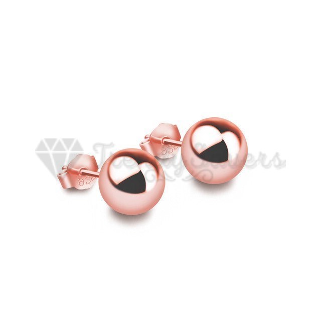 Big Round 7MM Ball Ear Studs 18ct Rose Gold Plated 925 Sterling Silver Earrings
