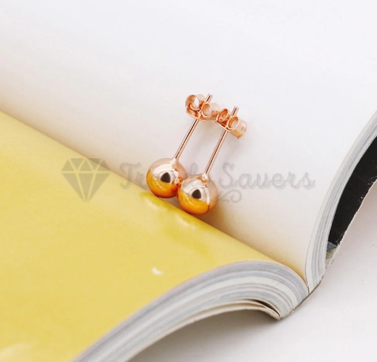 Big Round 7MM Ball Ear Studs 18ct Rose Gold Plated 925 Sterling Silver Earrings