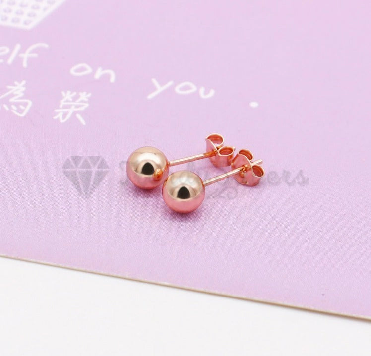 Big Round 7MM Ball Ear Studs 18ct Rose Gold Plated 925 Sterling Silver Earrings