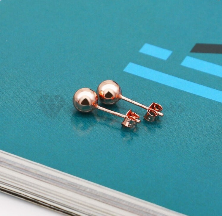 Big Round 7MM Ball Ear Studs 18ct Rose Gold Plated 925 Sterling Silver Earrings