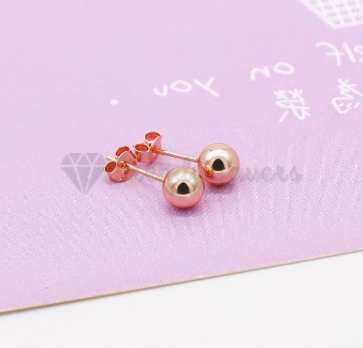 Big Round 7MM Ball Ear Studs 18ct Rose Gold Plated 925 Sterling Silver Earrings