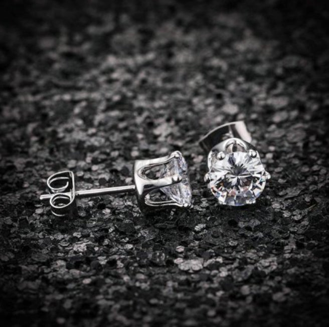 Women Men Hypoallergenic Round Zircon Crystal Silver Stud Fashion Earrings 9MM