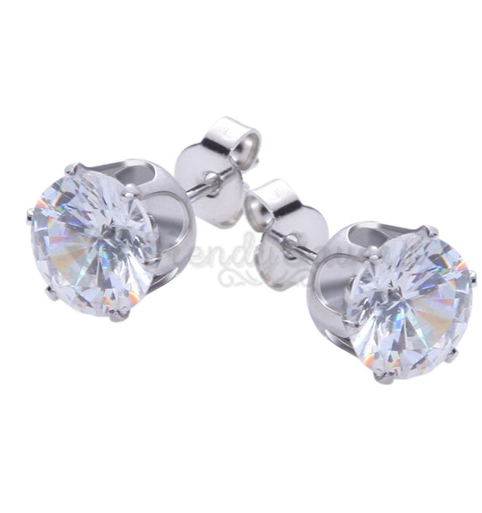 Women Men Hypoallergenic Round Zircon Crystal Silver Stud Fashion Earrings 9MM