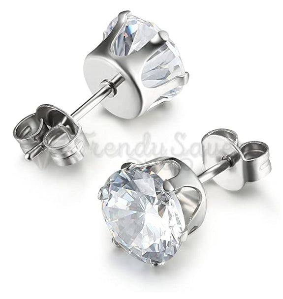 Women Men Hypoallergenic Round Zircon Crystal Silver Stud Fashion Earrings 9MM