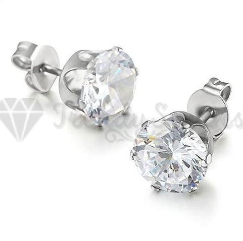 Women Men Hypoallergenic Round Zircon Crystal Silver Stud Fashion Earrings 9MM