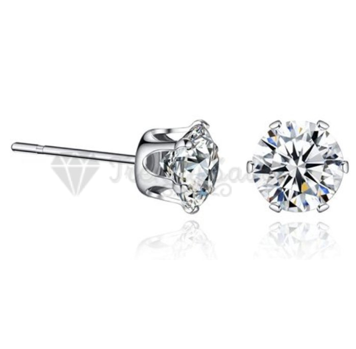 Women Men Hypoallergenic Round Zircon Crystal Silver Stud Fashion Earrings 9MM