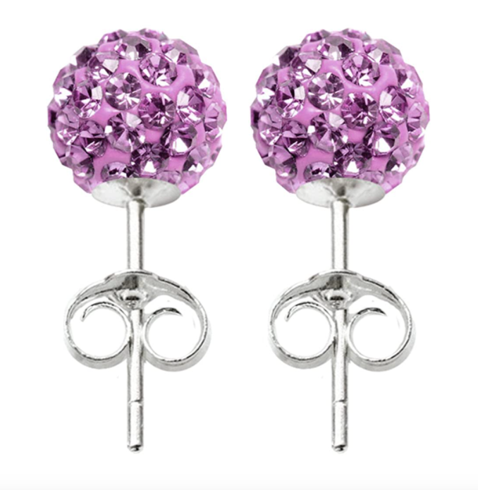 8MM 925 Sterling Silver Purple Faux Diamond Crystal Balls Stud Fashion Earrings