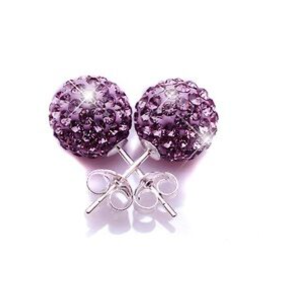 8MM 925 Sterling Silver Purple Faux Diamond Crystal Balls Stud Fashion Earrings