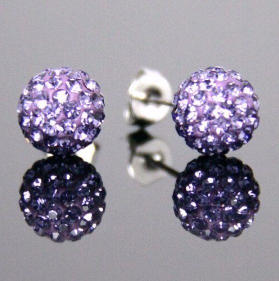 8MM 925 Sterling Silver Purple Faux Diamond Crystal Balls Stud Fashion Earrings