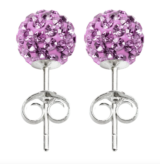 8MM 925 Sterling Silver Purple Faux Diamond Crystal Balls Stud Fashion Earrings