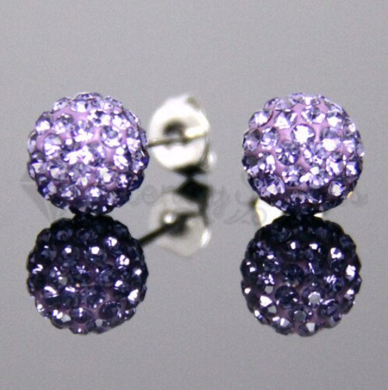 8MM 925 Sterling Silver Purple Faux Diamond Crystal Balls Stud Fashion Earrings