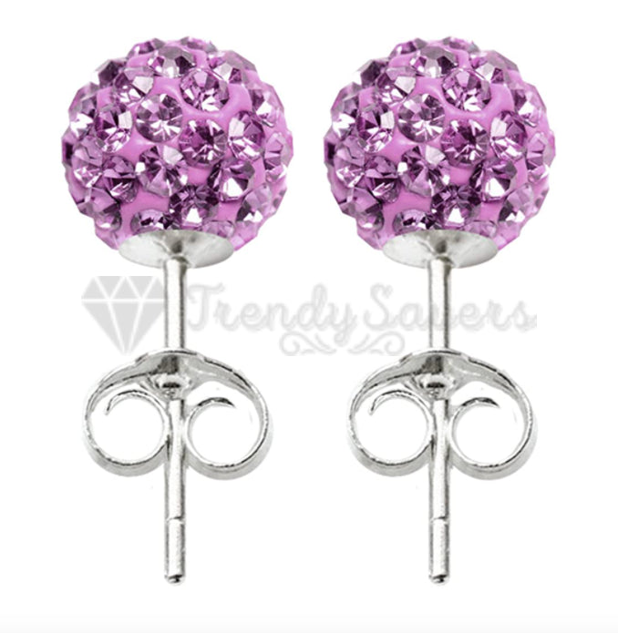8MM 925 Sterling Silver Purple Faux Diamond Crystal Balls Stud Fashion Earrings