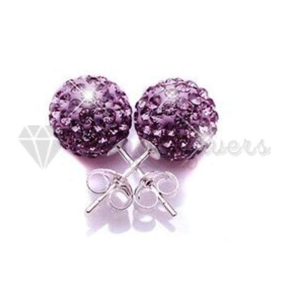 8MM 925 Sterling Silver Purple Faux Diamond Crystal Balls Stud Fashion Earrings